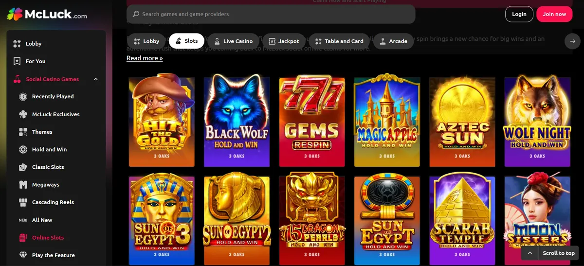 McLuck Casino games lobby